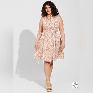 Torrid Midi Poplin Collared Floral Button Up Tie Waist Shirt Dress 6X 30